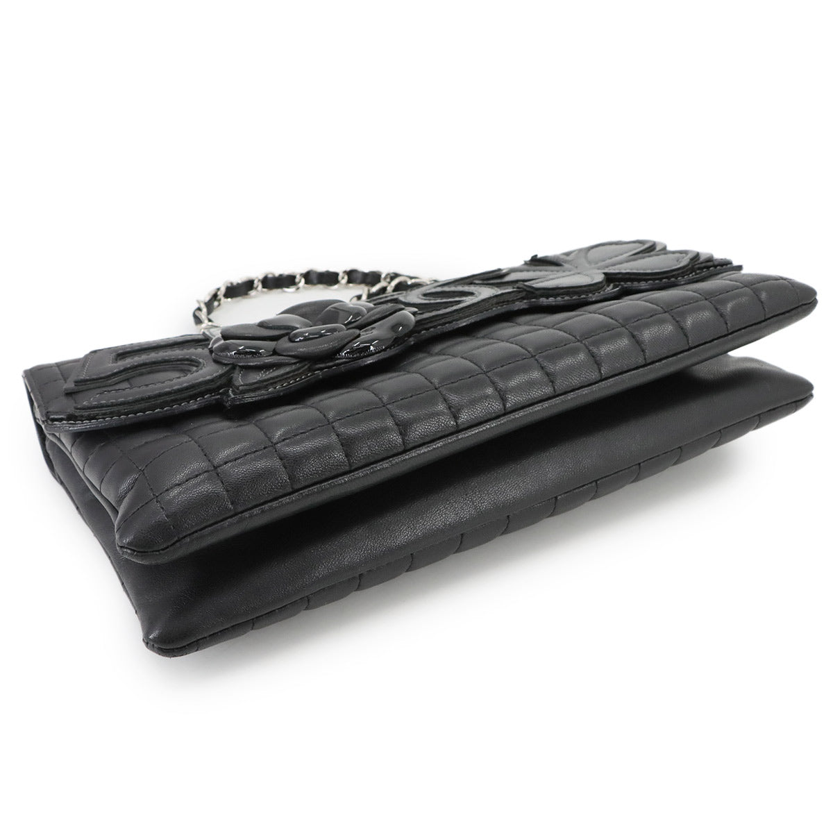 Chocolate bar Camellia Chain Shoulder Bag Leather Black Purse