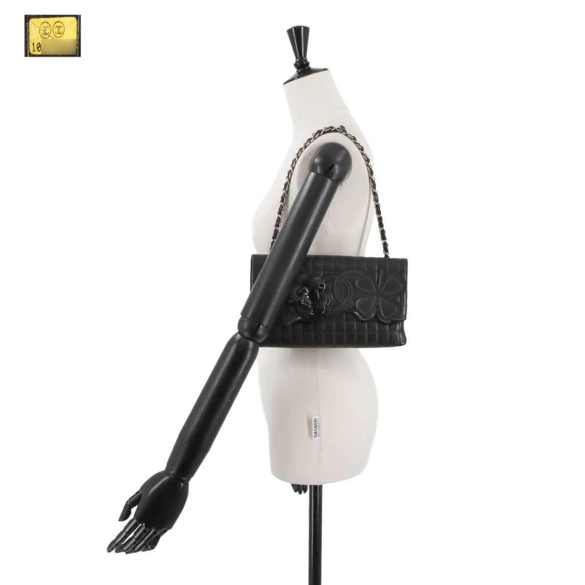 Chocolate bar Camellia Chain Shoulder Bag Leather Black Purse