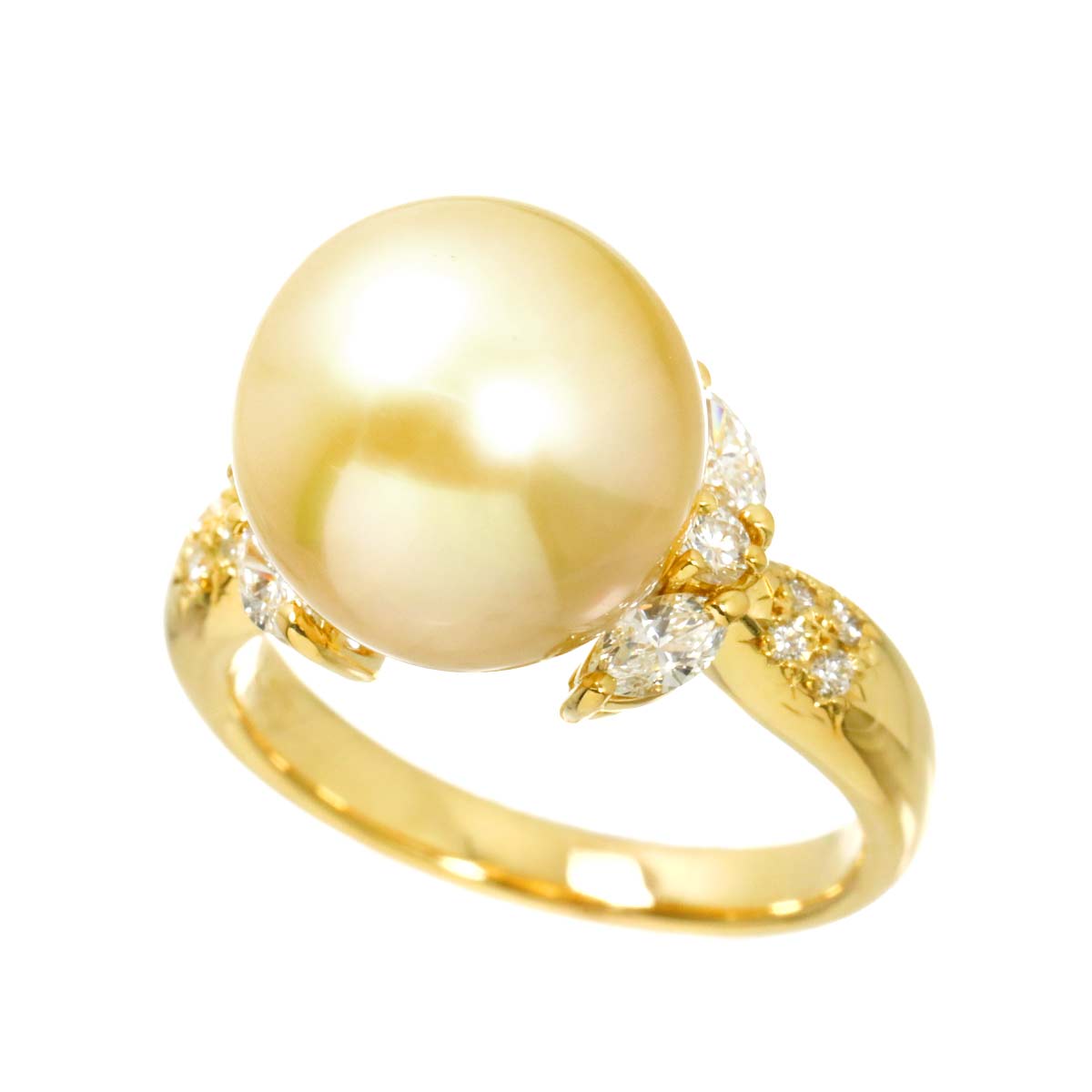 South Sea pearl Diamond 0.57ct Ring 18K YG 750 size7.25(US)