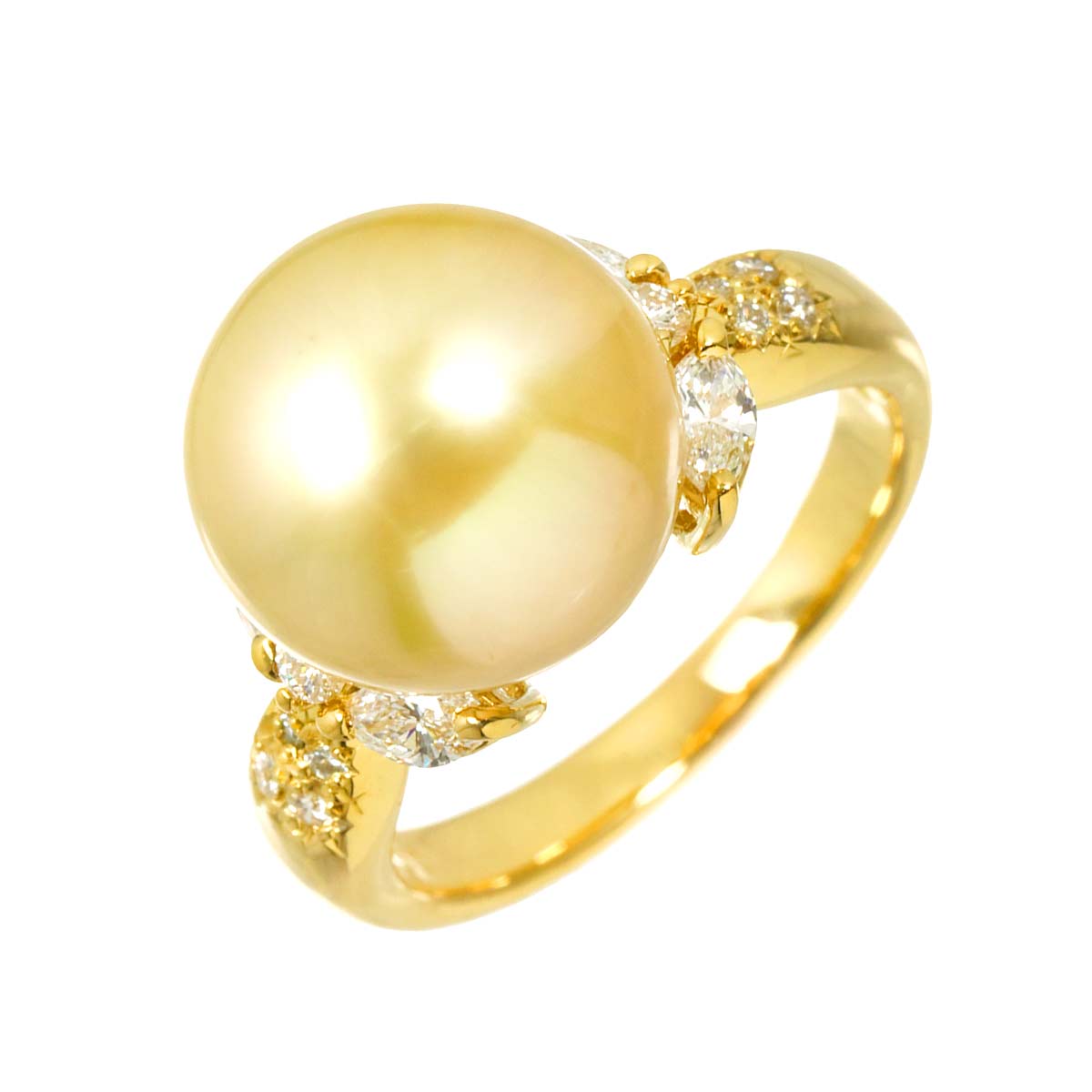 South Sea pearl Diamond 0.57ct Ring 18K YG 750 size7.25(US)