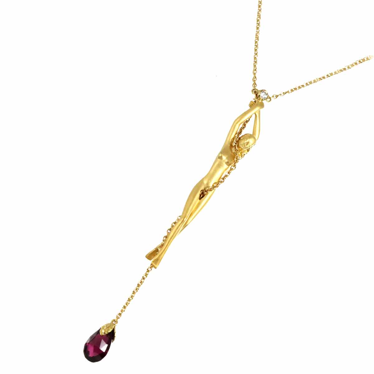 Garnet Diamond Necklace 18K YG 750