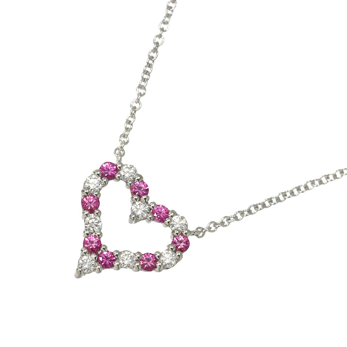 Sentimental Heart Sapphire Diamond Necklace Platinum