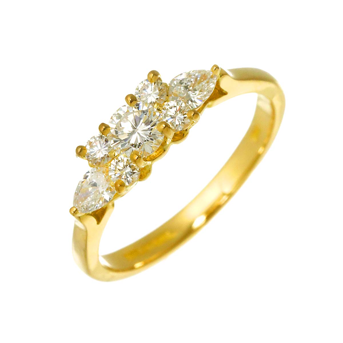 Seven Stone Diamond Ring 18K YG 750 size5.75-6(US)