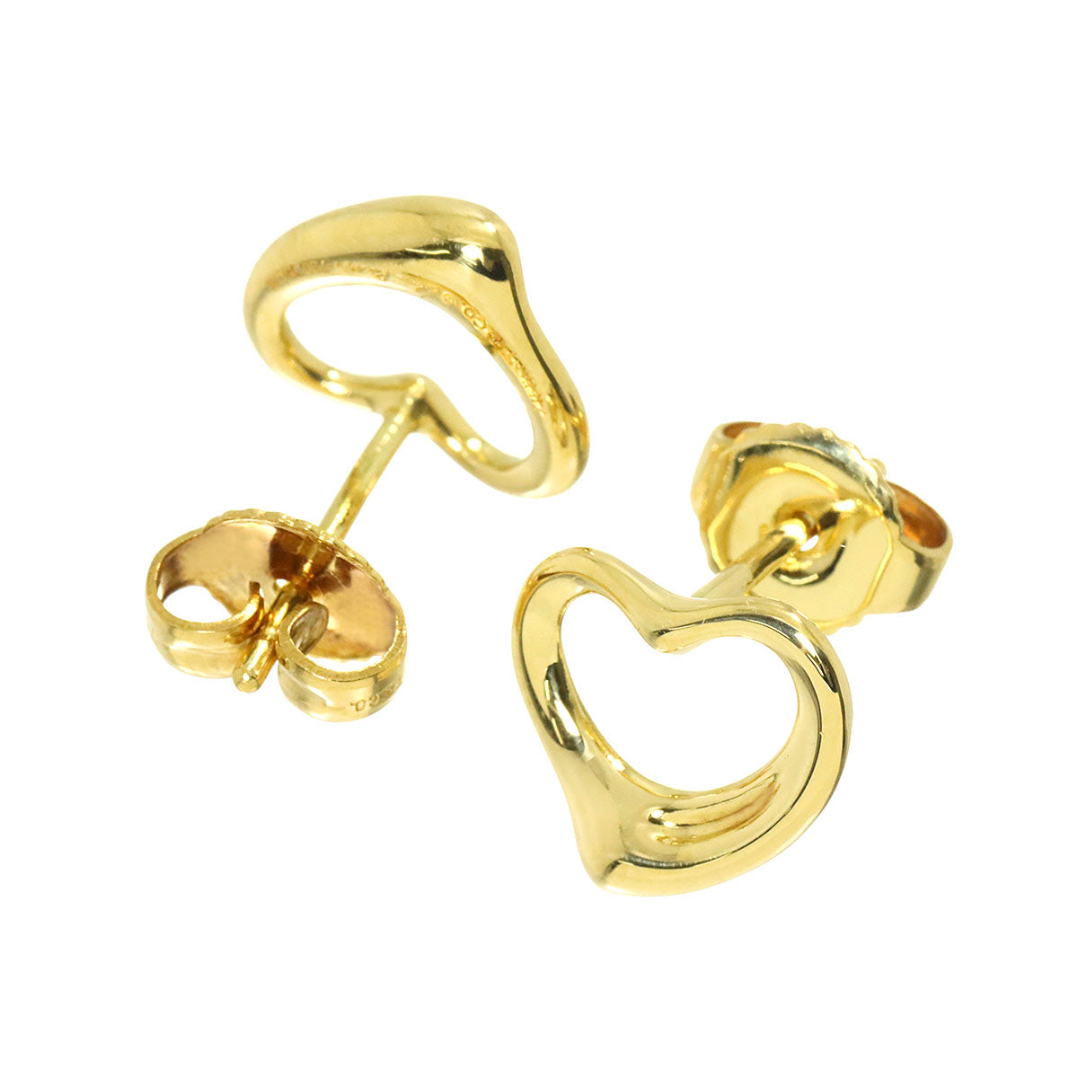 Open Heart Earrings Pierced 18K Yellow Gold 750