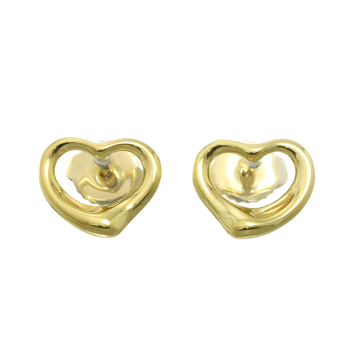 Open Heart Earrings Pierced 18K Yellow Gold 750