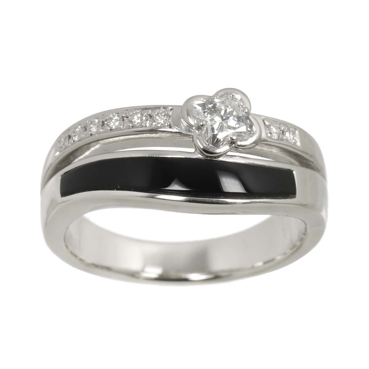 Diamond 0.35/0.06ct Onyx Ring Platinum size7.5(US)