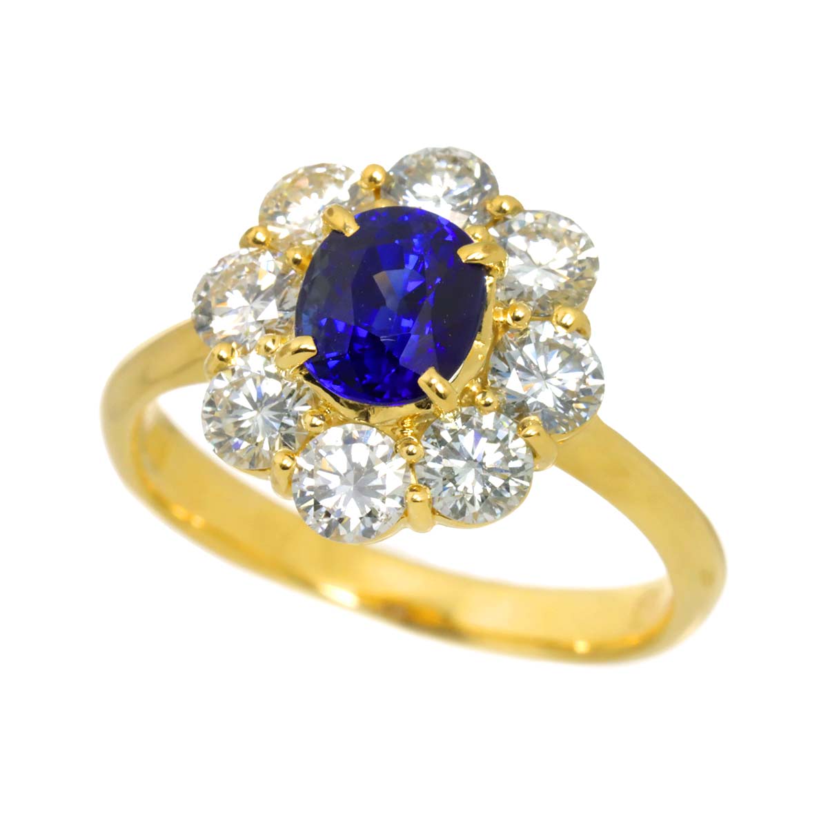 Sapphire 1.20ct Diamond 1.22ct Ring 18K Yellow Gold 750 6 (US)