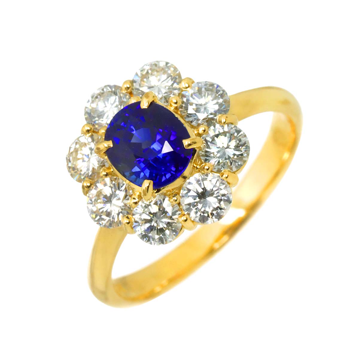 Sapphire 1.20ct Diamond 1.22ct Ring 18K Yellow Gold 750 6 (US)