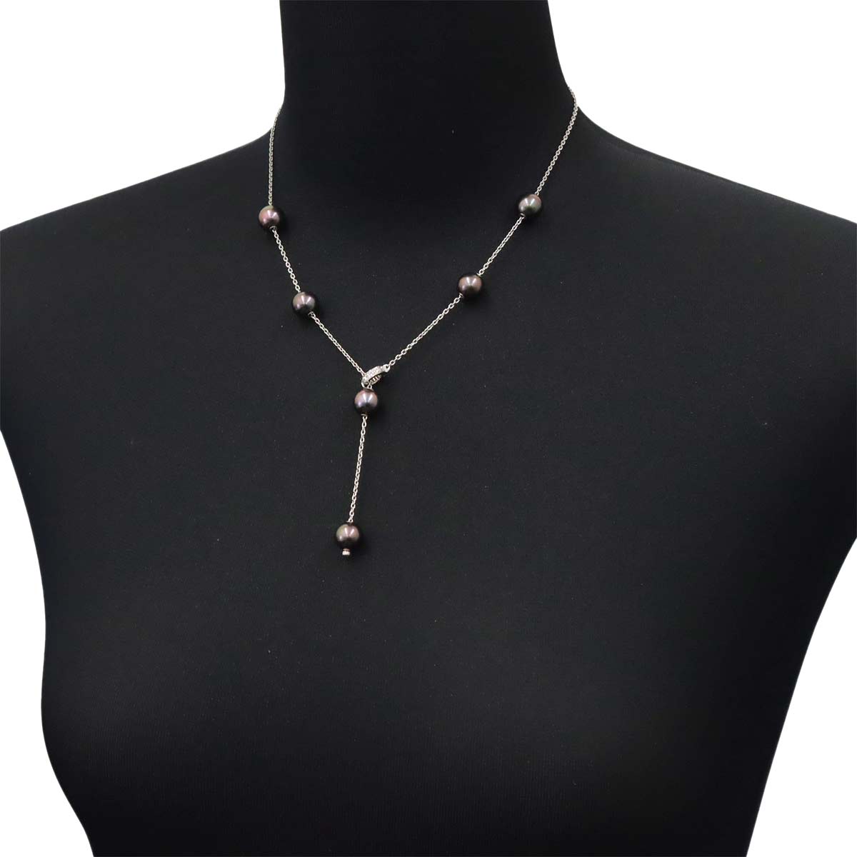 Black Pearl 9.4-9.3mm Diamond Necklace 18K WG 750