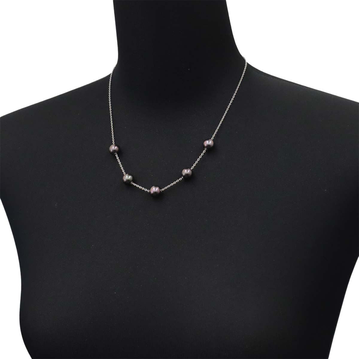 Black Pearl 9.4-9.3mm Diamond Necklace 18K WG 750