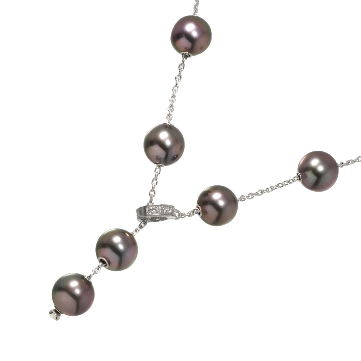 Black Pearl 9.4-9.3mm Diamond Necklace 18K WG 750