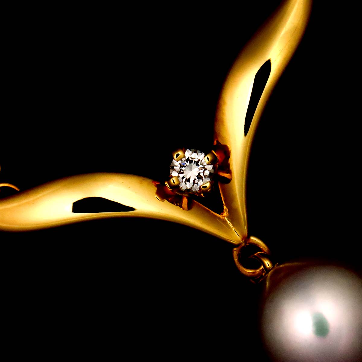 Akoya Pearl 7.3mm Diamond Necklace 18K Yellow Gold 750