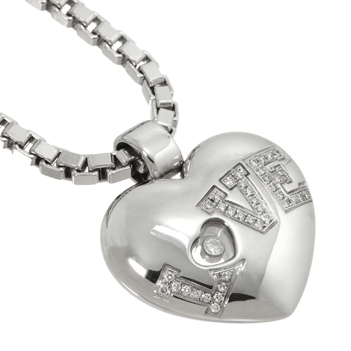 Happy Diamond Heart LOVE Diamond Necklace 18K WG 750