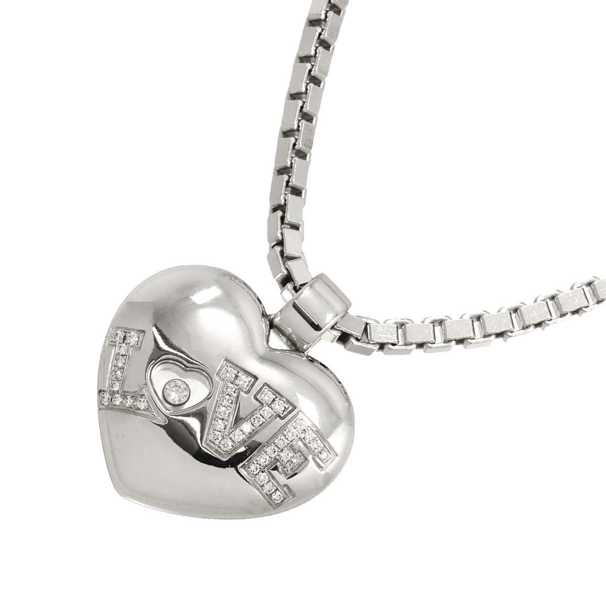 Happy Diamond Heart LOVE Diamond Necklace 18K WG 750