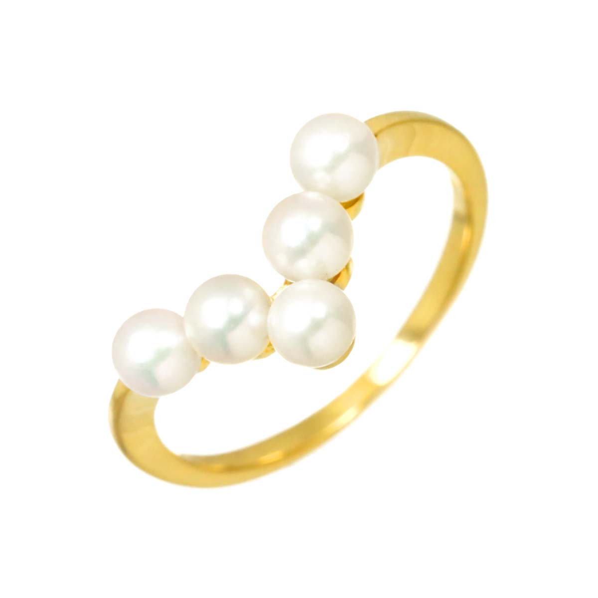 Akoya Pearl 3.6mm Diamond Ring 18K YG 750 5.25(US)