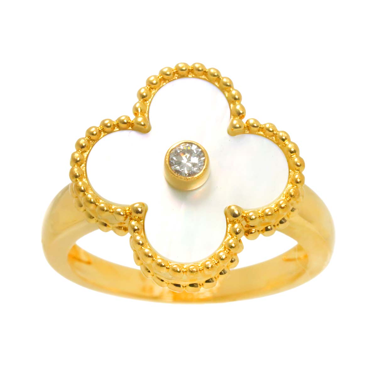 Vintage Alhambra MOP Diamond Ring 18K YG size48 4.5 US