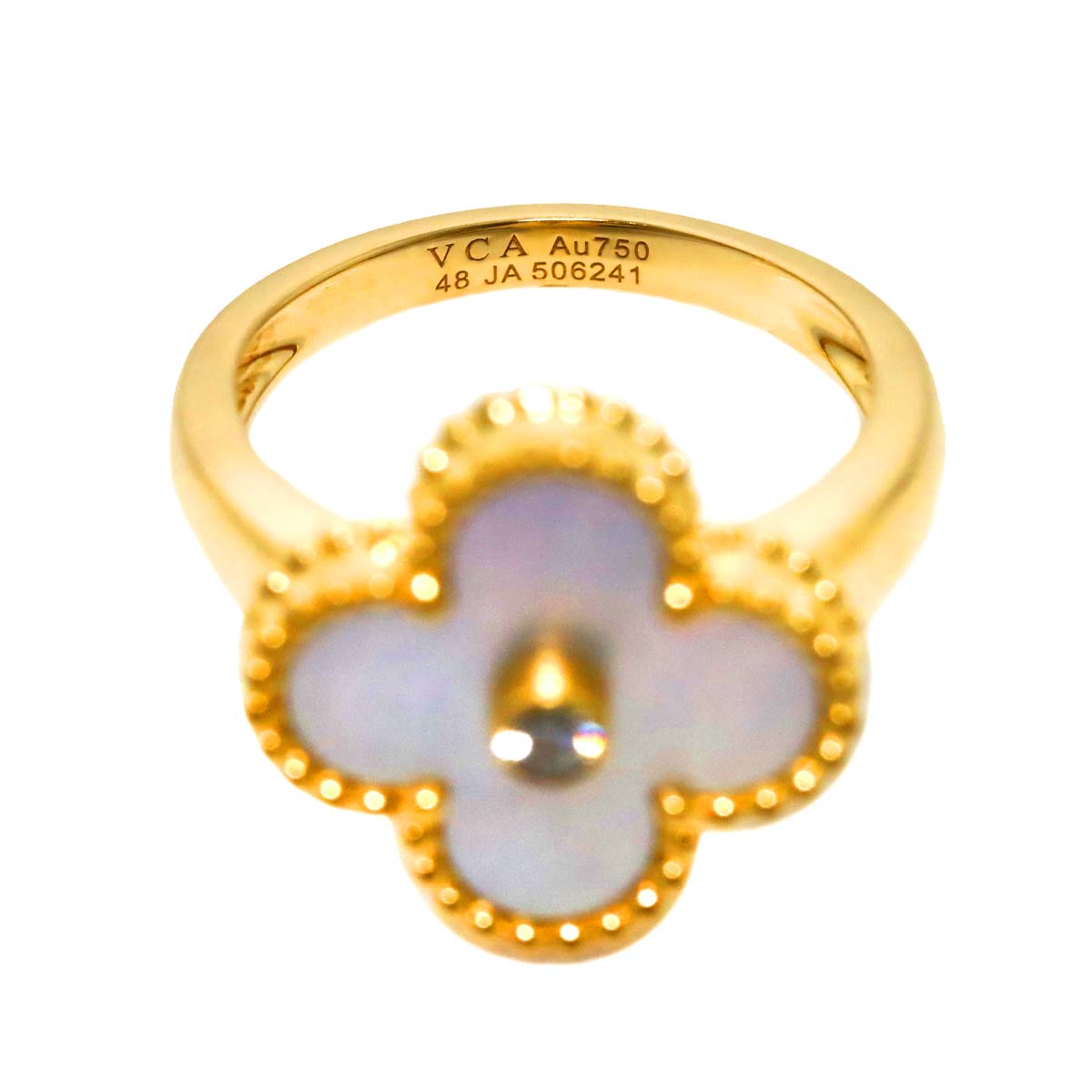 Vintage Alhambra MOP Diamond Ring 18K YG size48 4.5 US