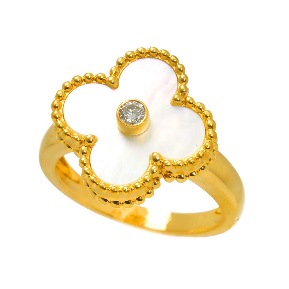 Vintage Alhambra MOP Diamond Ring 18K YG size48 4.5 US