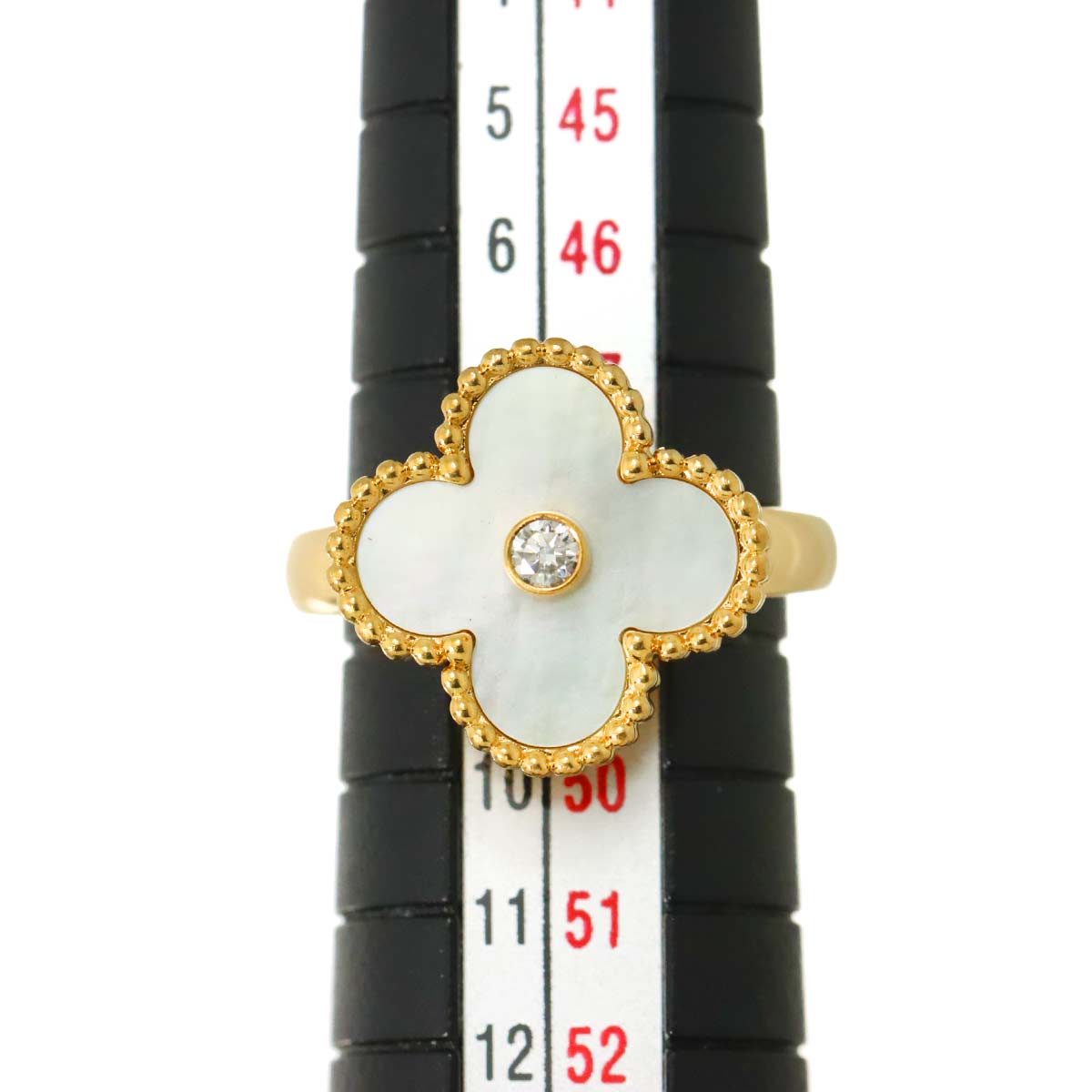 Vintage Alhambra MOP Diamond Ring 18K YG size48 4.5 US