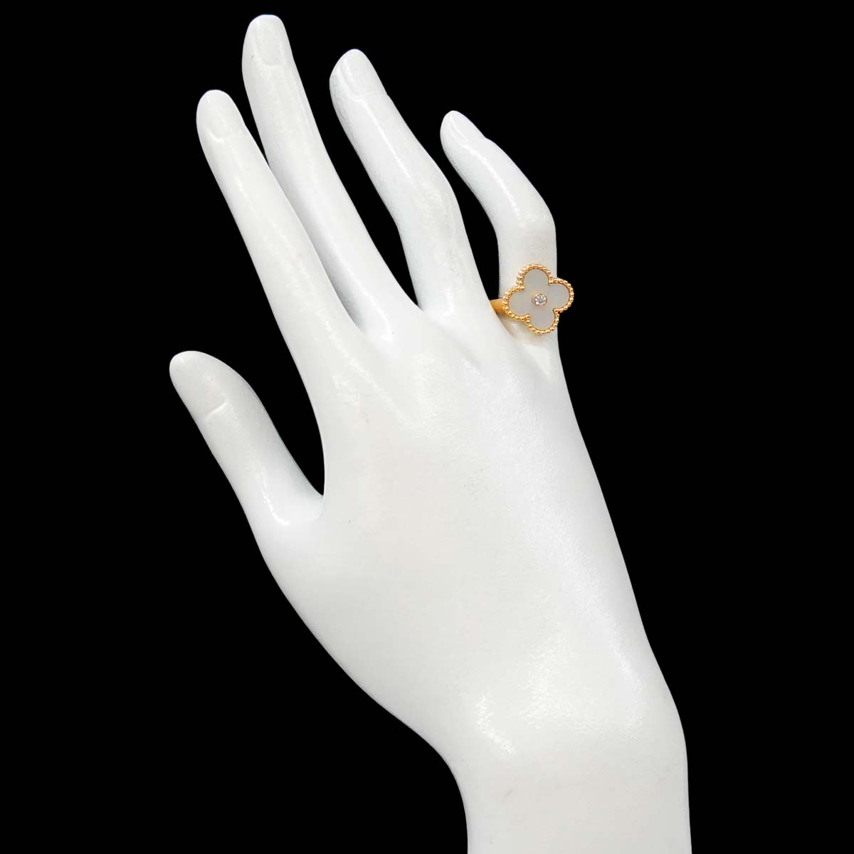 Vintage Alhambra MOP Diamond Ring 18K YG size48 4.5 US