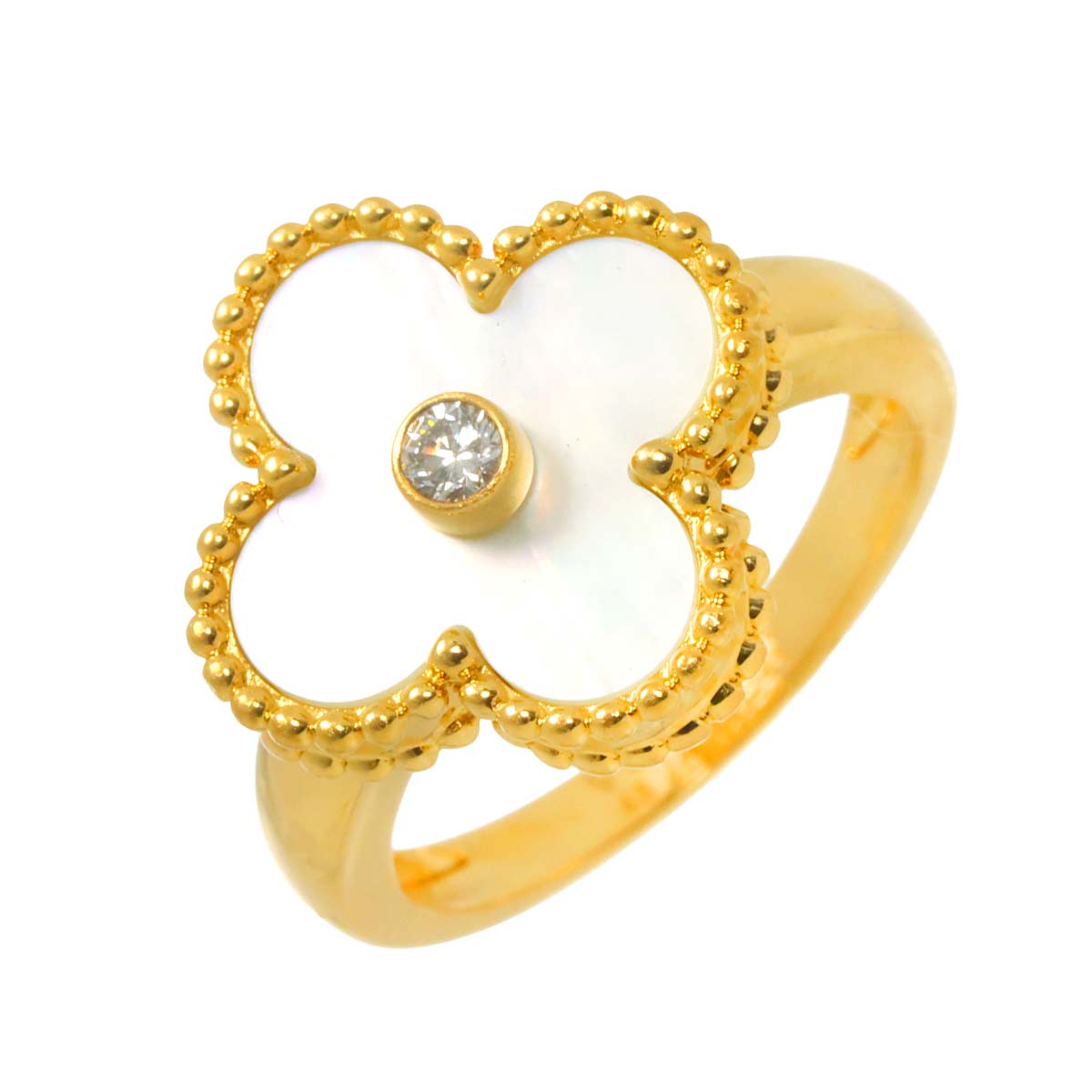 Vintage Alhambra MOP Diamond Ring 18K YG size48 4.5 US