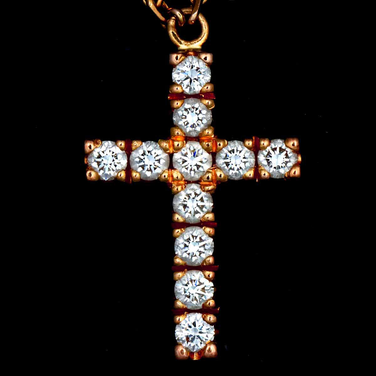 Cross Diamond Necklace 18K Pink Gold 750