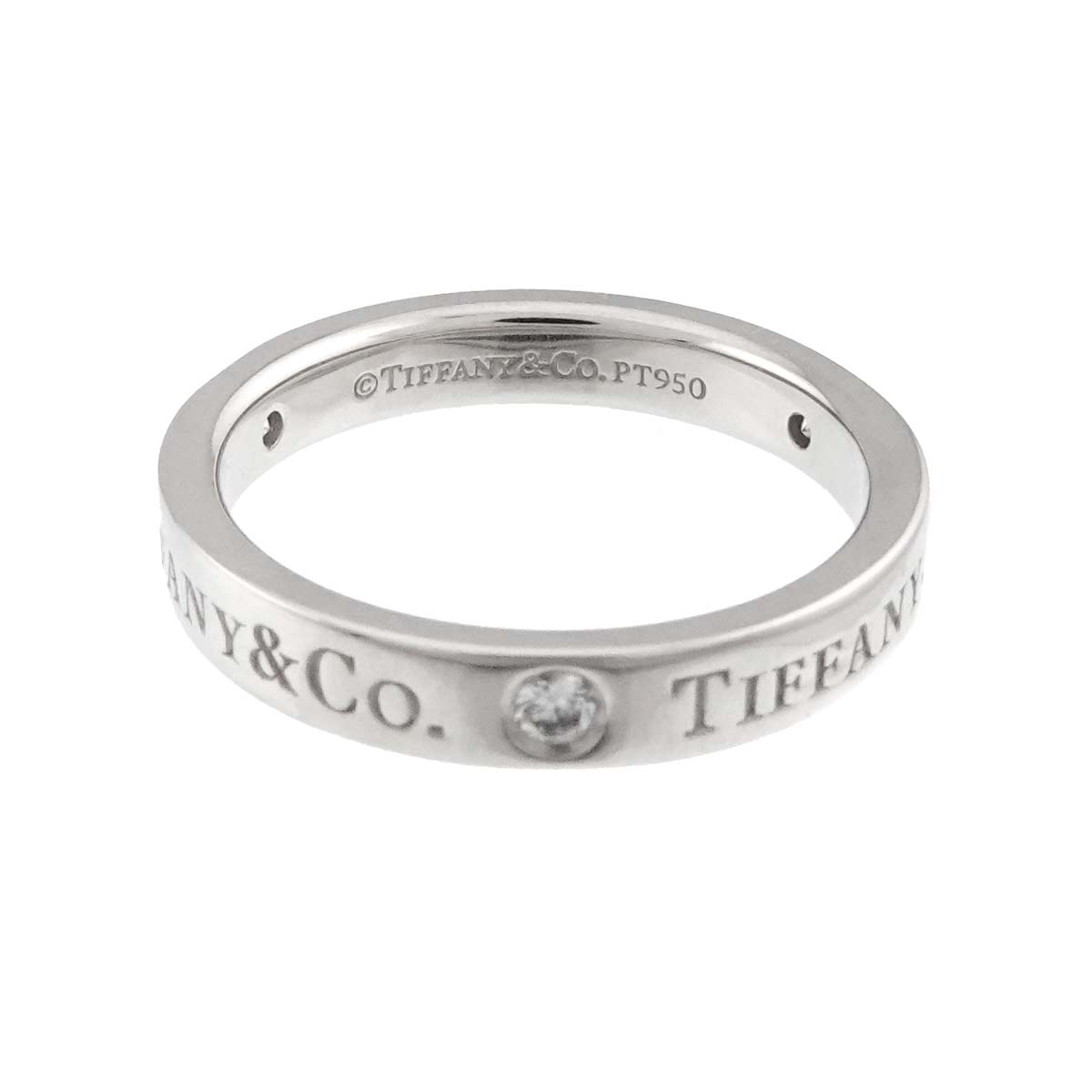 Logo Band Ring Diamond 3P Platinum Size4.5(US)