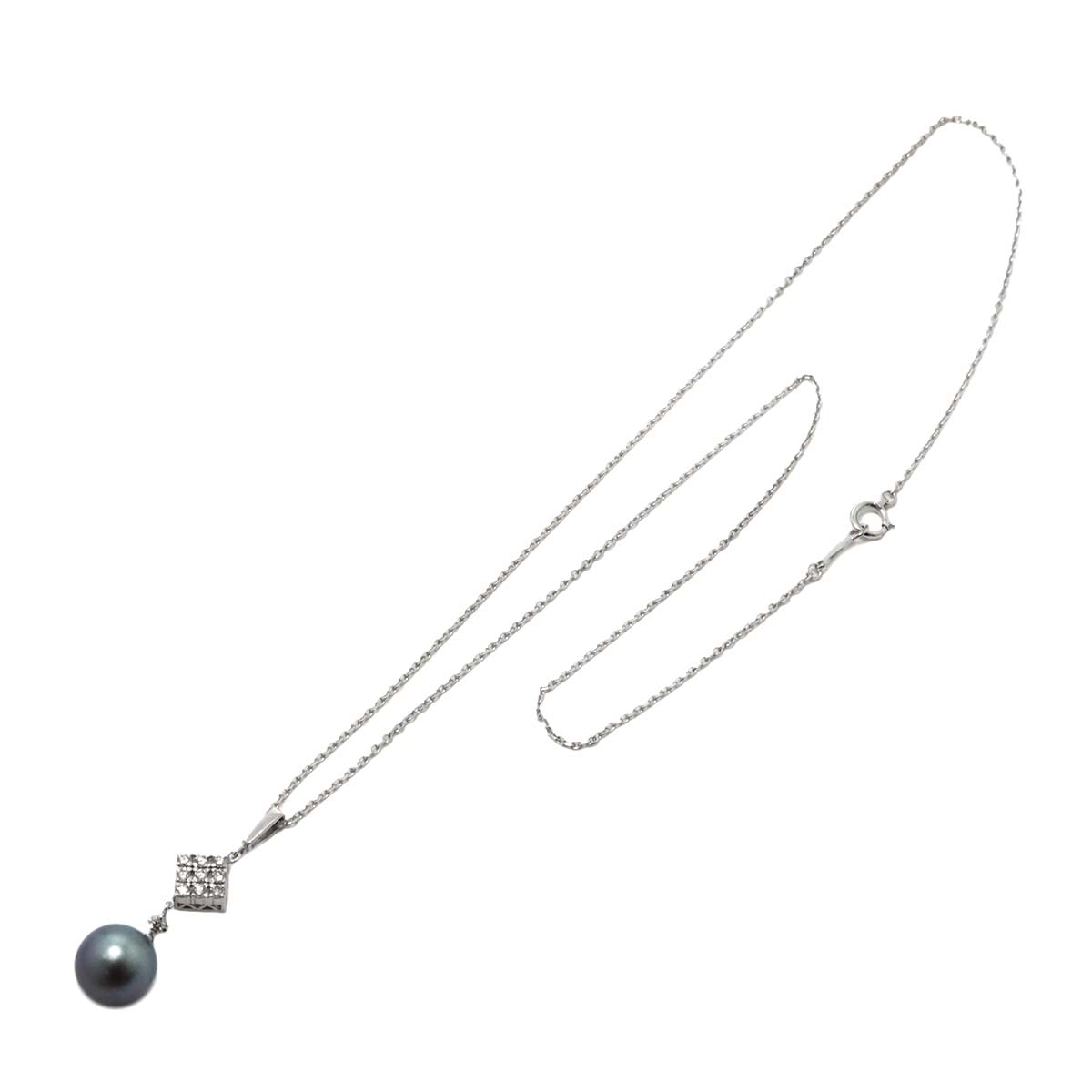 Black Pearl 9.6mm Diamond 0.25ct Necklace 14K WG 585