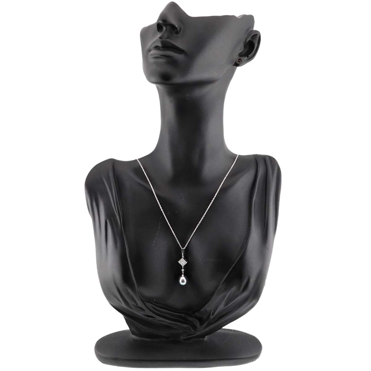 Black Pearl 9.6mm Diamond 0.25ct Necklace 14K WG 585