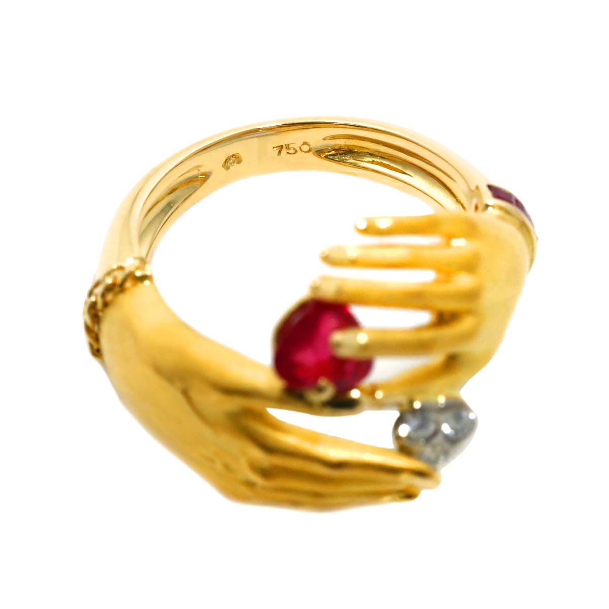 Ruby Diamond Ring K18 YG 750 Size6(US)