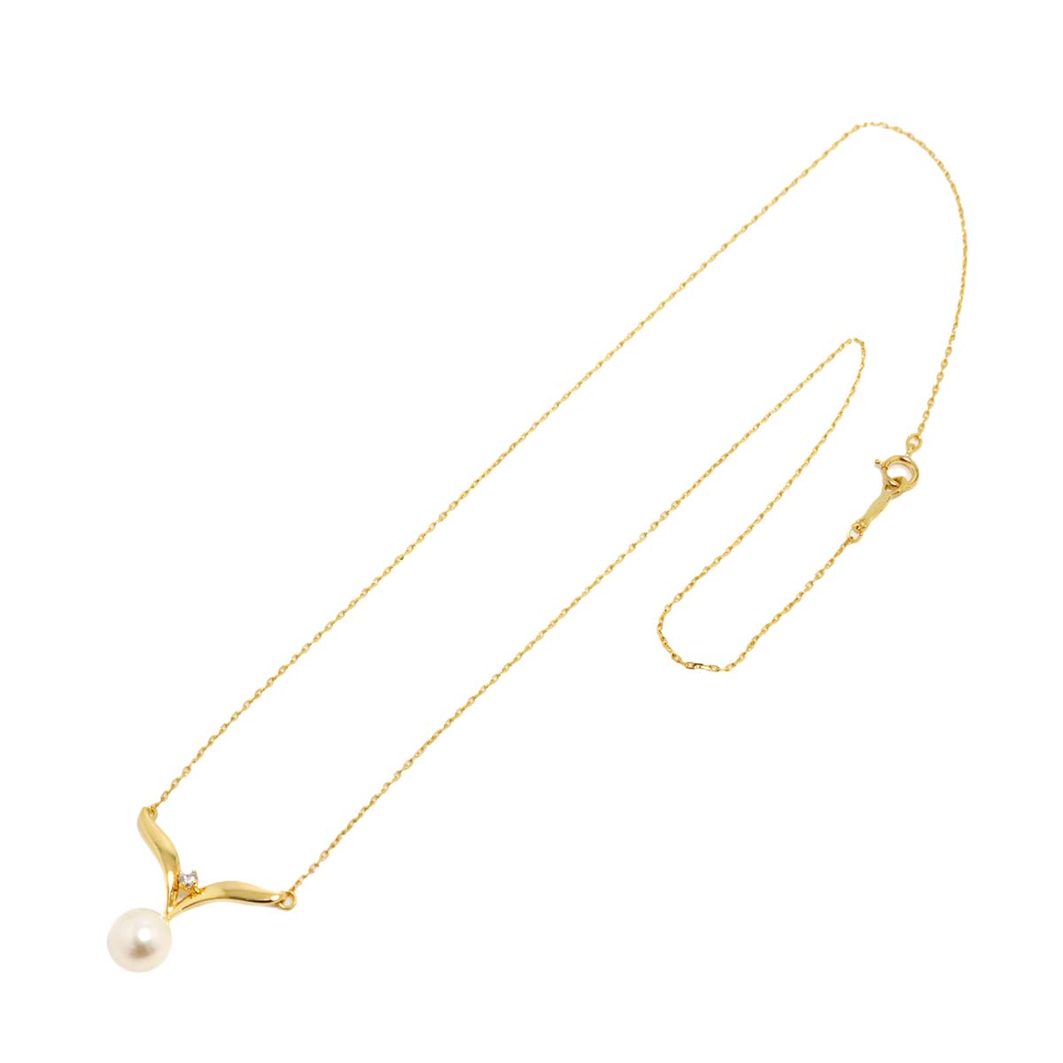 Akoya Pearl 7.4mm Diamond Necklace 18K Yellow Gold 750