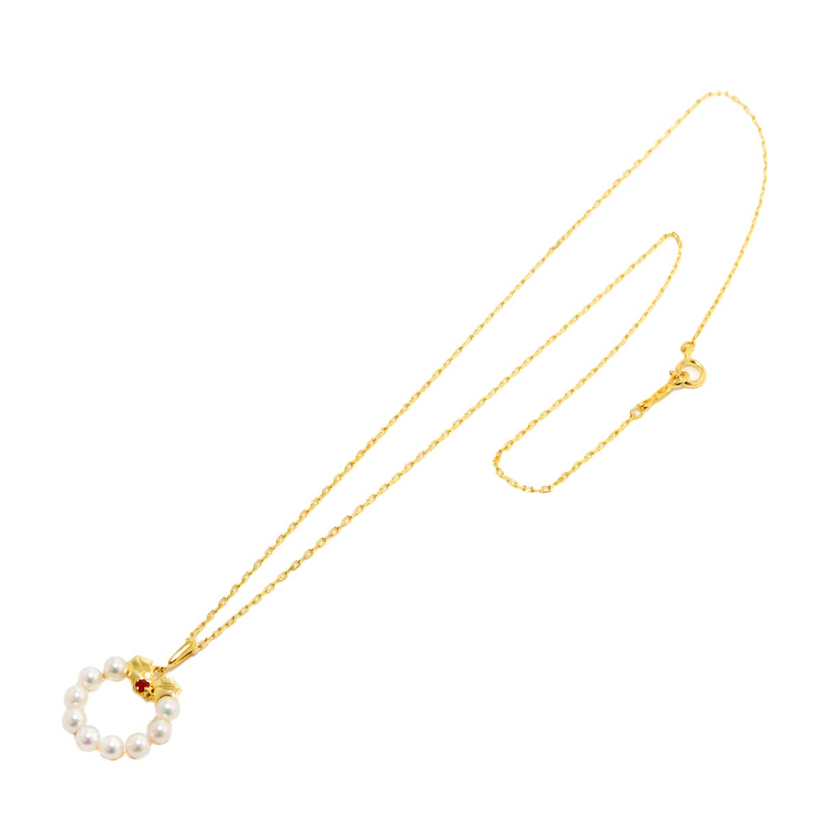 Akoya Pearl 3.4mm Ruby Necklace 18K YG 750