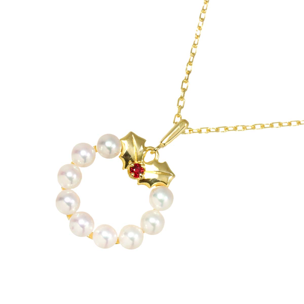 Akoya Pearl 3.4mm Ruby Necklace 18K YG 750