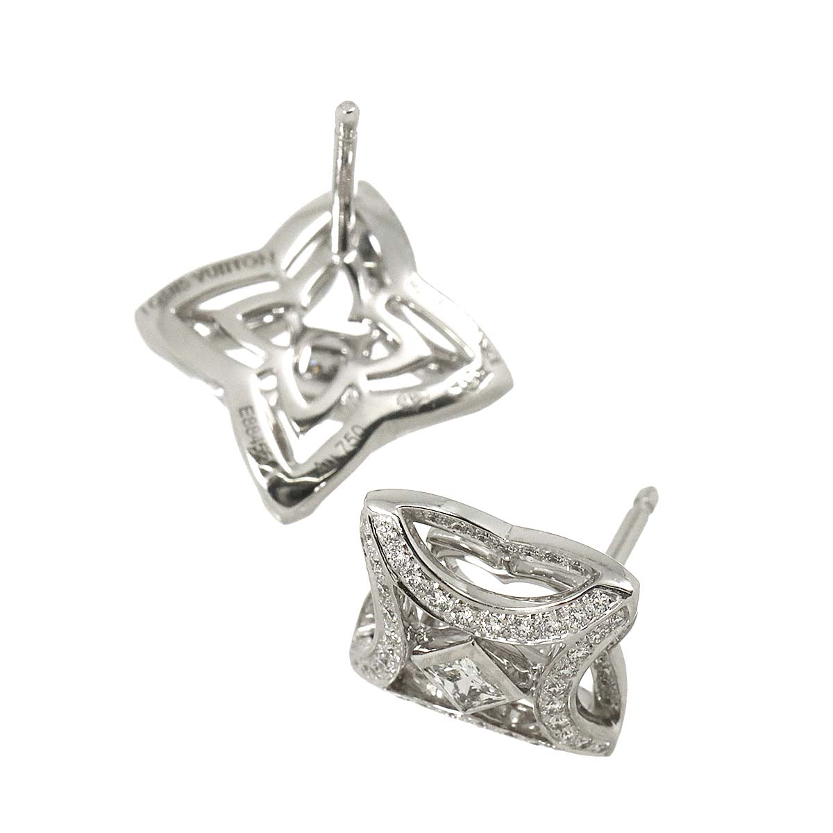 Diamond Blossom Flower Earring Pierced 18K WG 750