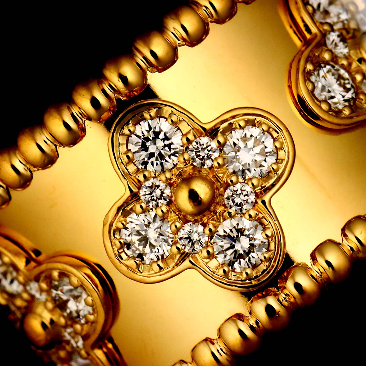 Perlee clover Diamond Ring 18K YG 750 48 4.5(US)