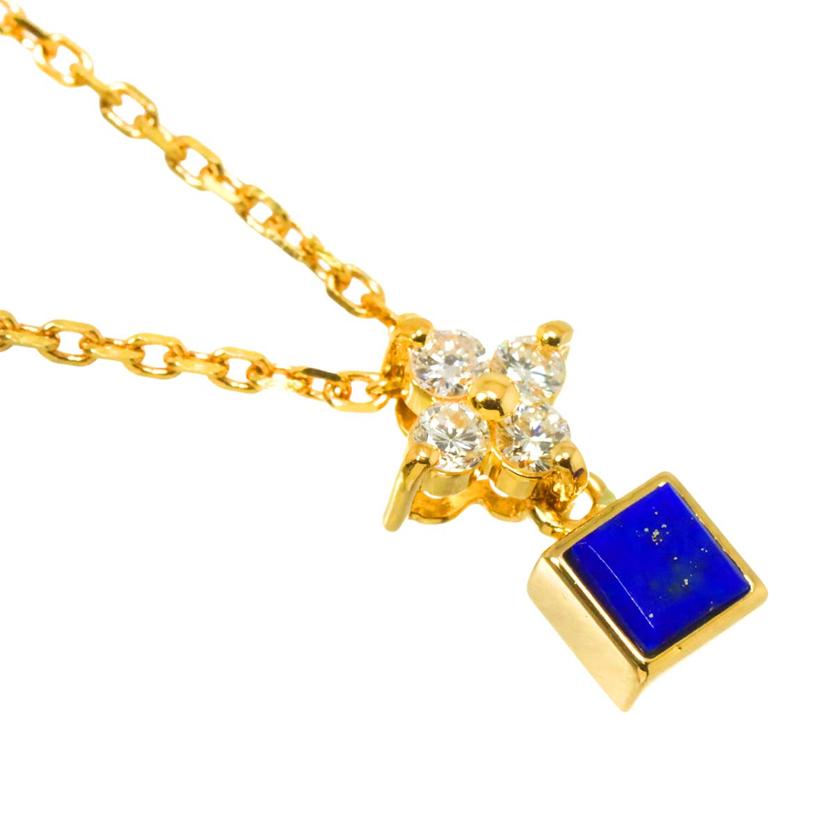 Lapis Lazuli Diamond 0.09ct Necklace 18K YG 750