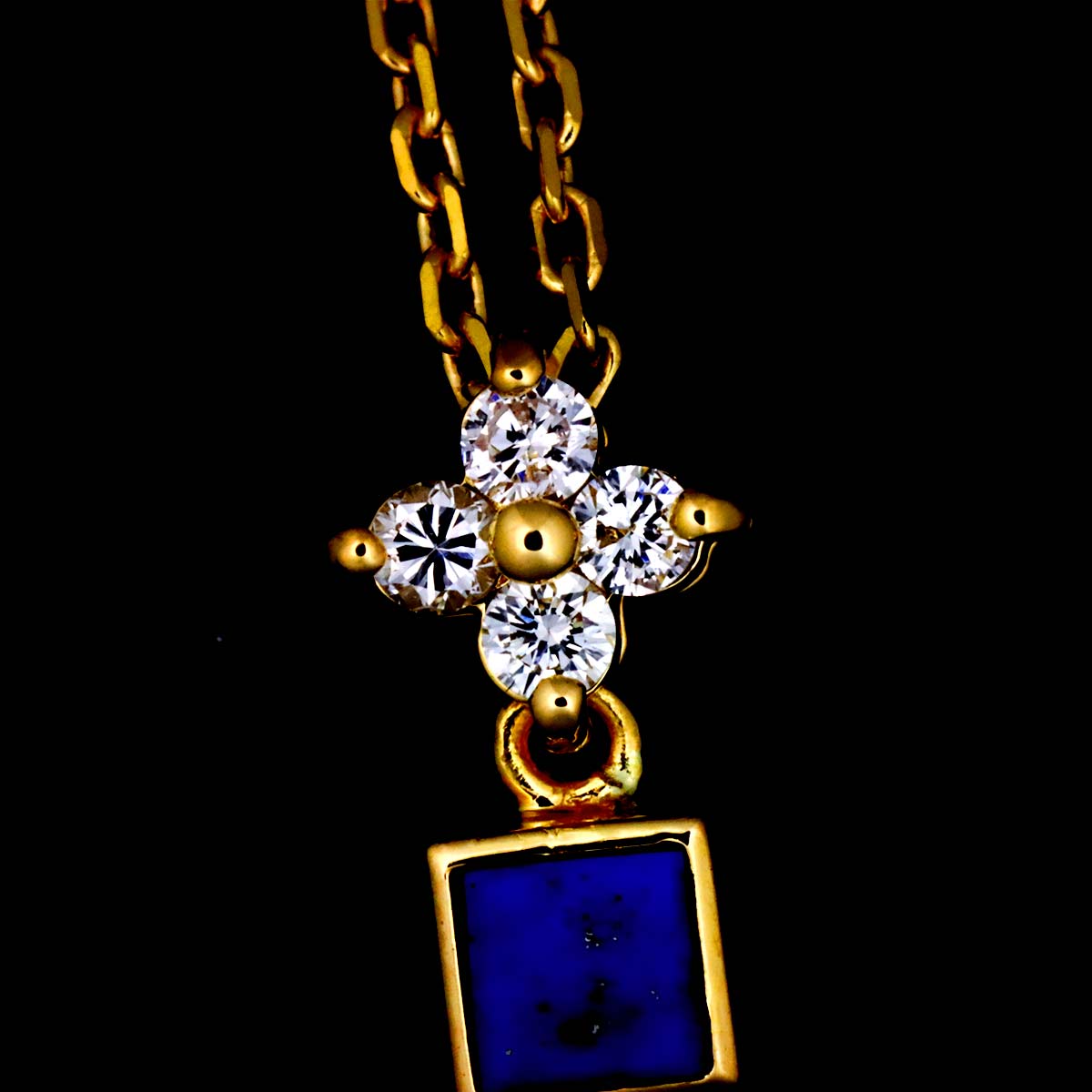 Lapis Lazuli Diamond 0.09ct Necklace 18K YG 750