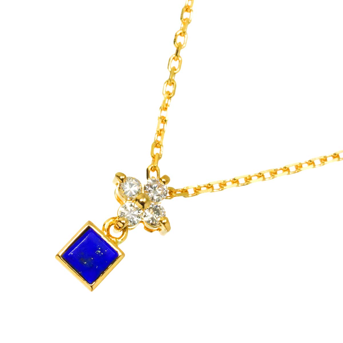Lapis Lazuli Diamond 0.09ct Necklace 18K YG 750