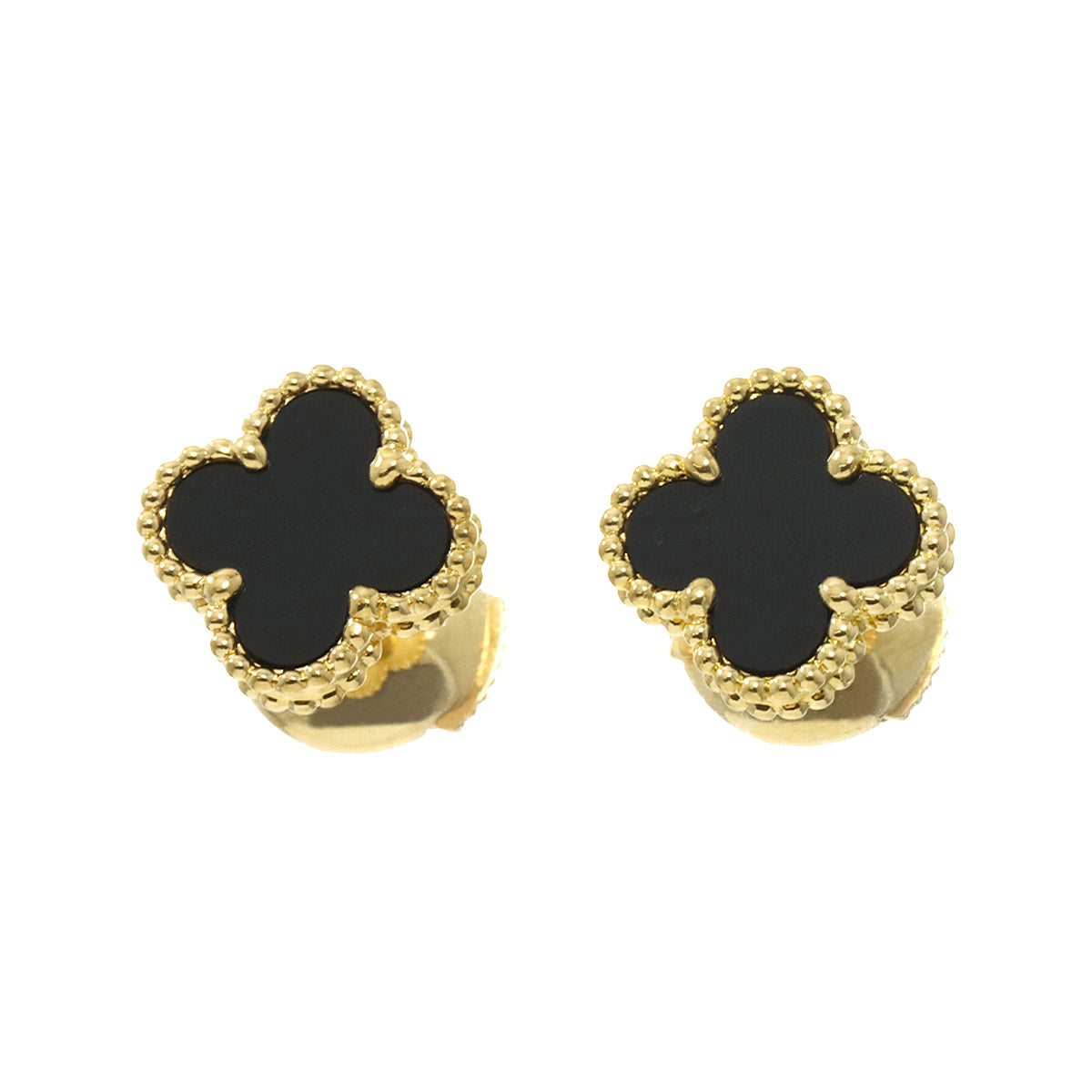Sweet Alhambra Onyx Earrings Pierced 18K YG 750