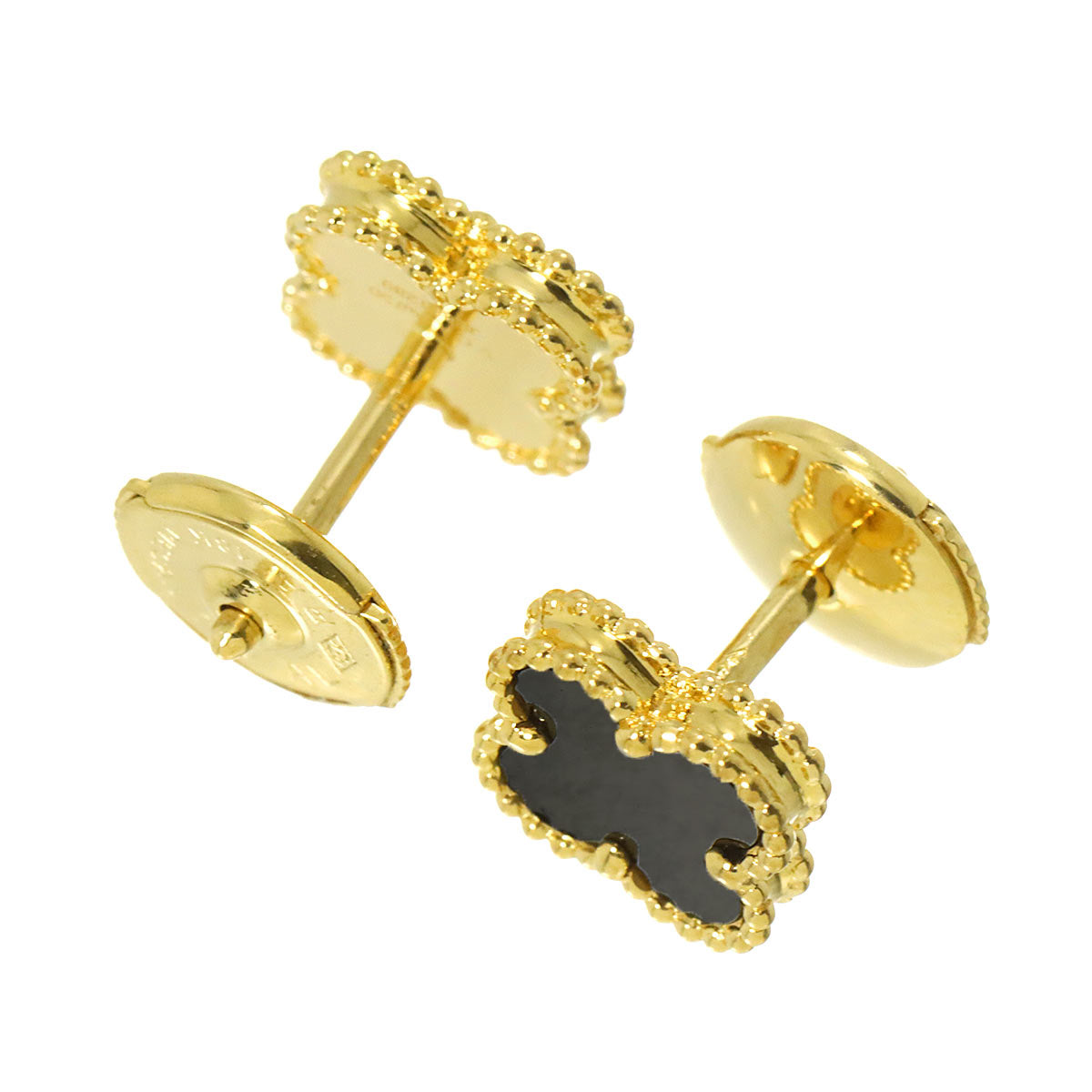 Sweet Alhambra Onyx Earrings Pierced 18K YG 750