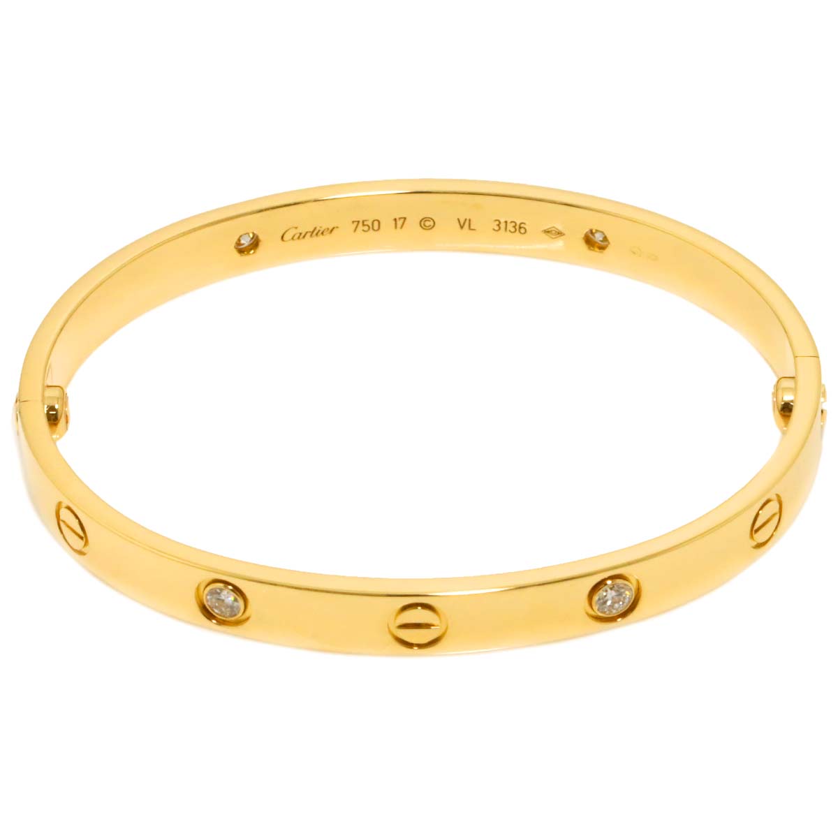 Love Bracelet Diamond 4P Bangle 18K YG 750 Size17