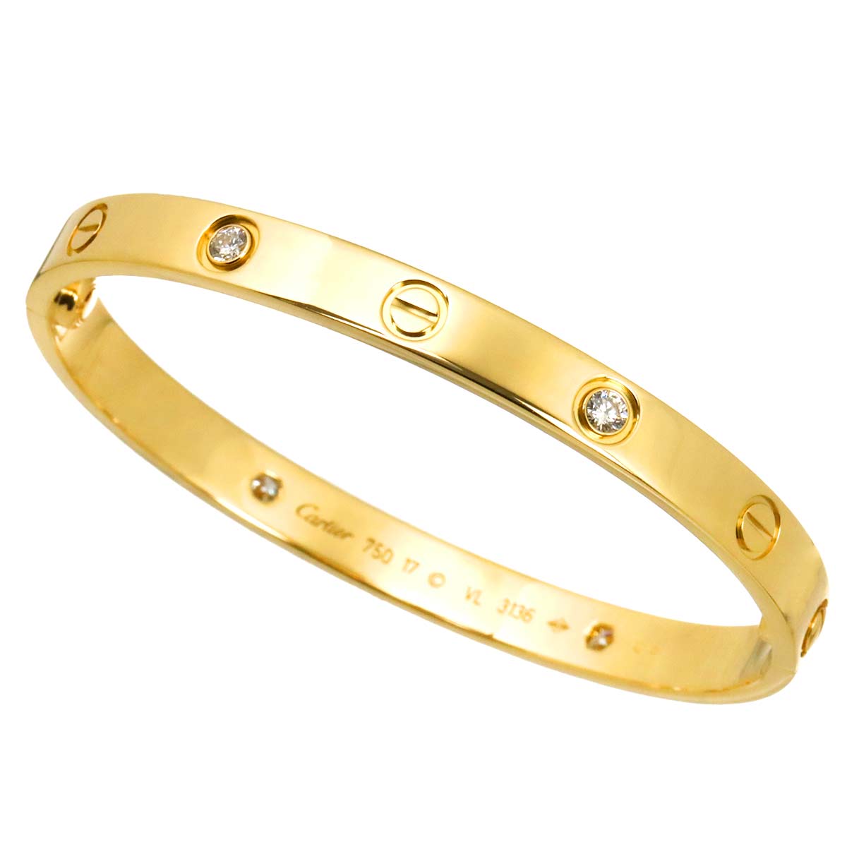 Love Bracelet Diamond 4P Bangle 18K YG 750 Size17