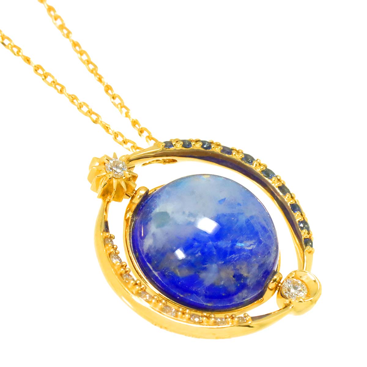 Star Jewelry Lapis Lazuli Moonstone Multi Stone Necklace 18K YG 750