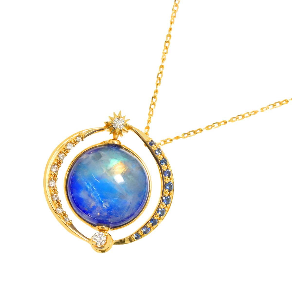 Star Jewelry Lapis Lazuli Moonstone Multi Stone Necklace 18K YG 750