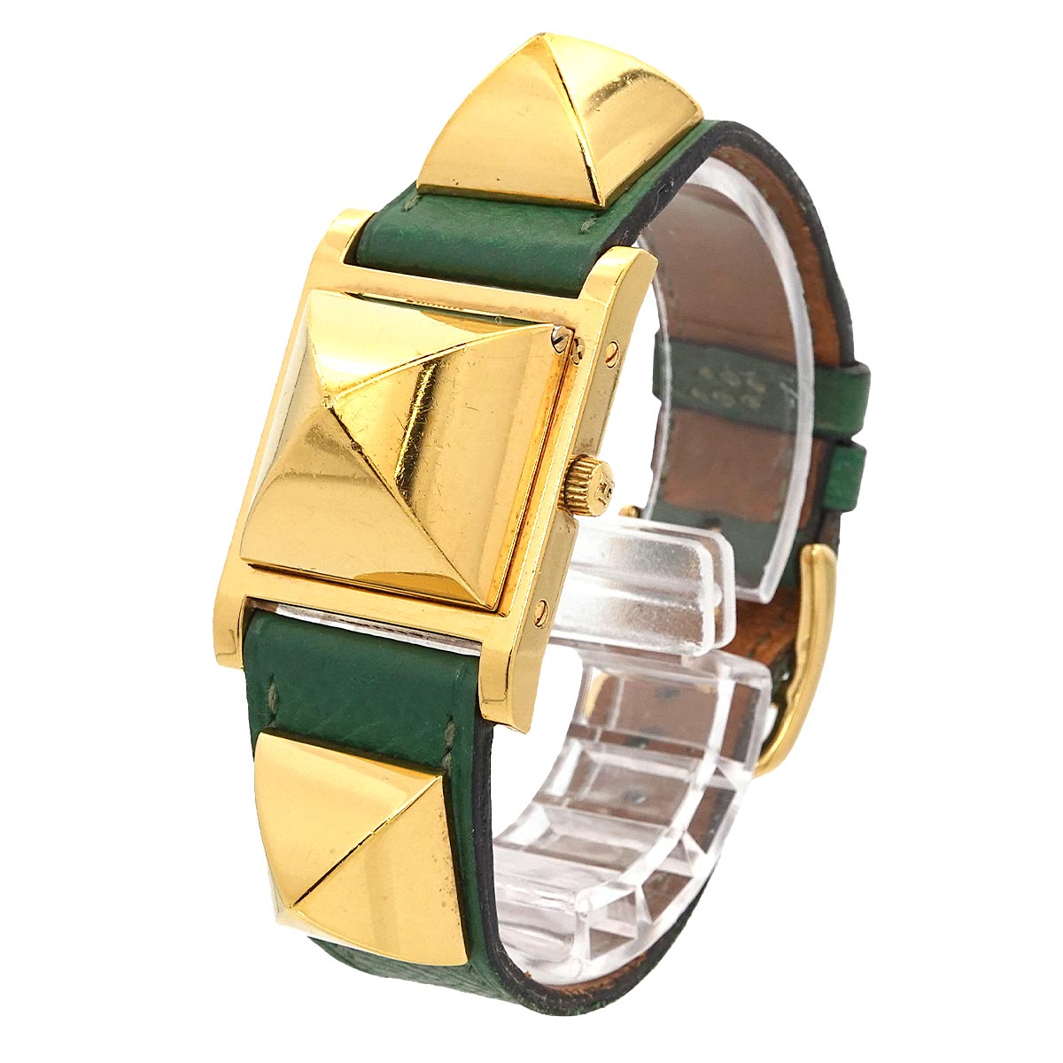 Medor Vintage pyramid Gold studs Quartz White Dial Ladies