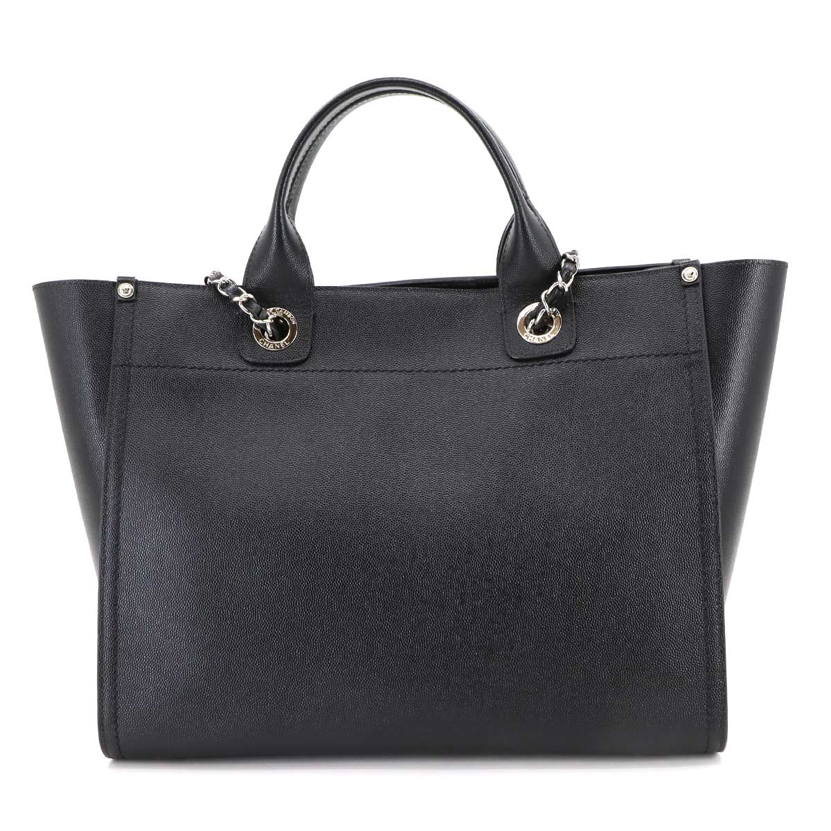 CHANEL Deauville Chain Tote Bag Studs Caviar Skin Leather Black A57069