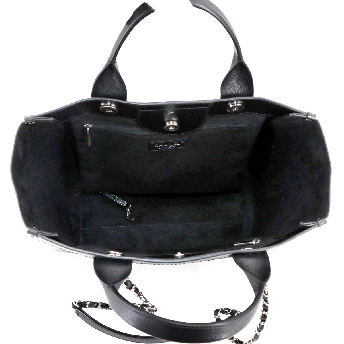 CHANEL Deauville Chain Tote Bag Studs Caviar Skin Leather Black A57069