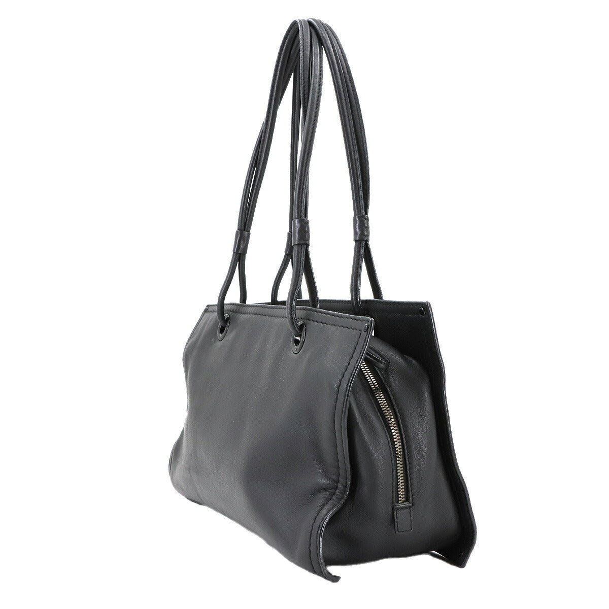 Shopper Tote Bag Leather Black Studs Purse