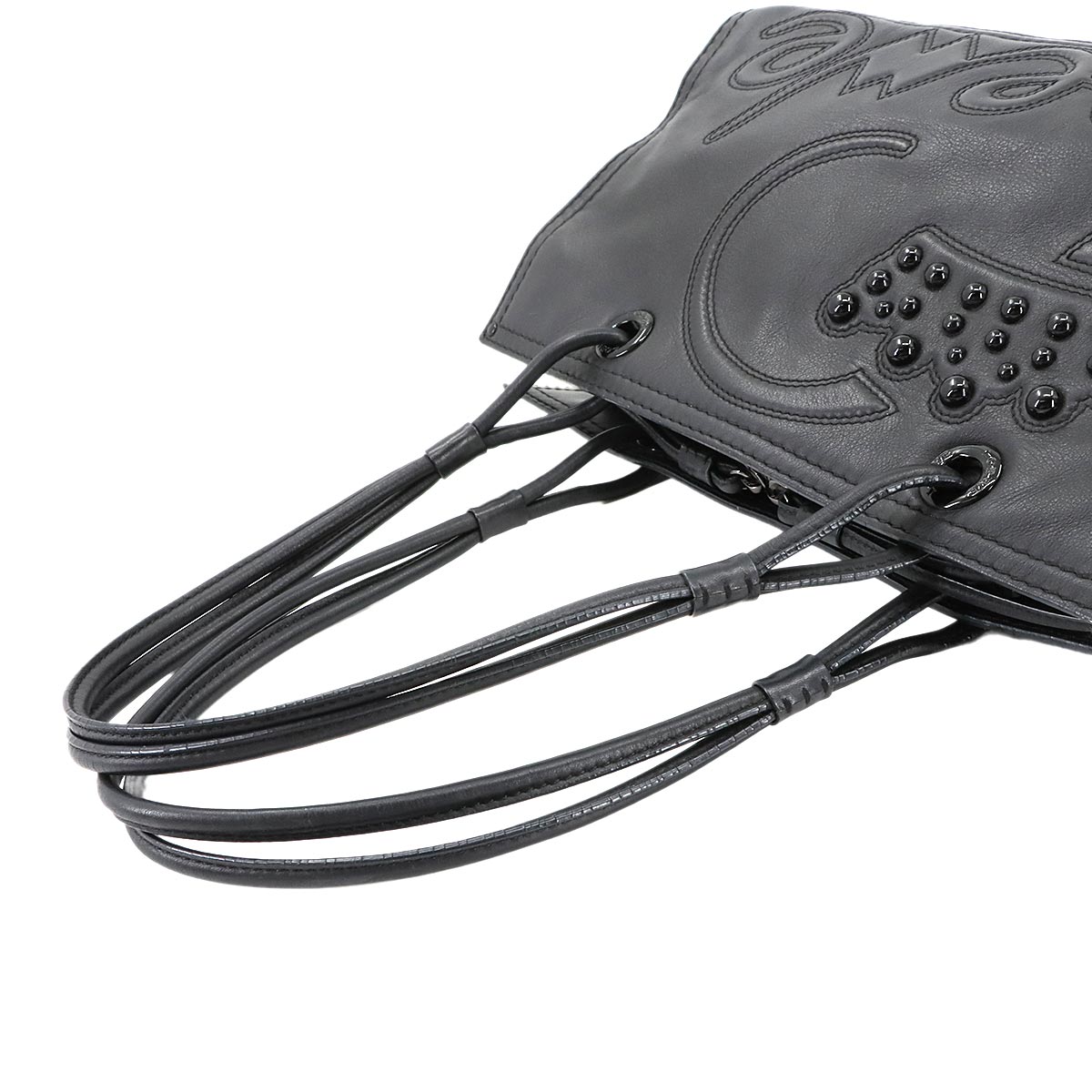 Shopper Tote Bag Leather Black Studs Purse