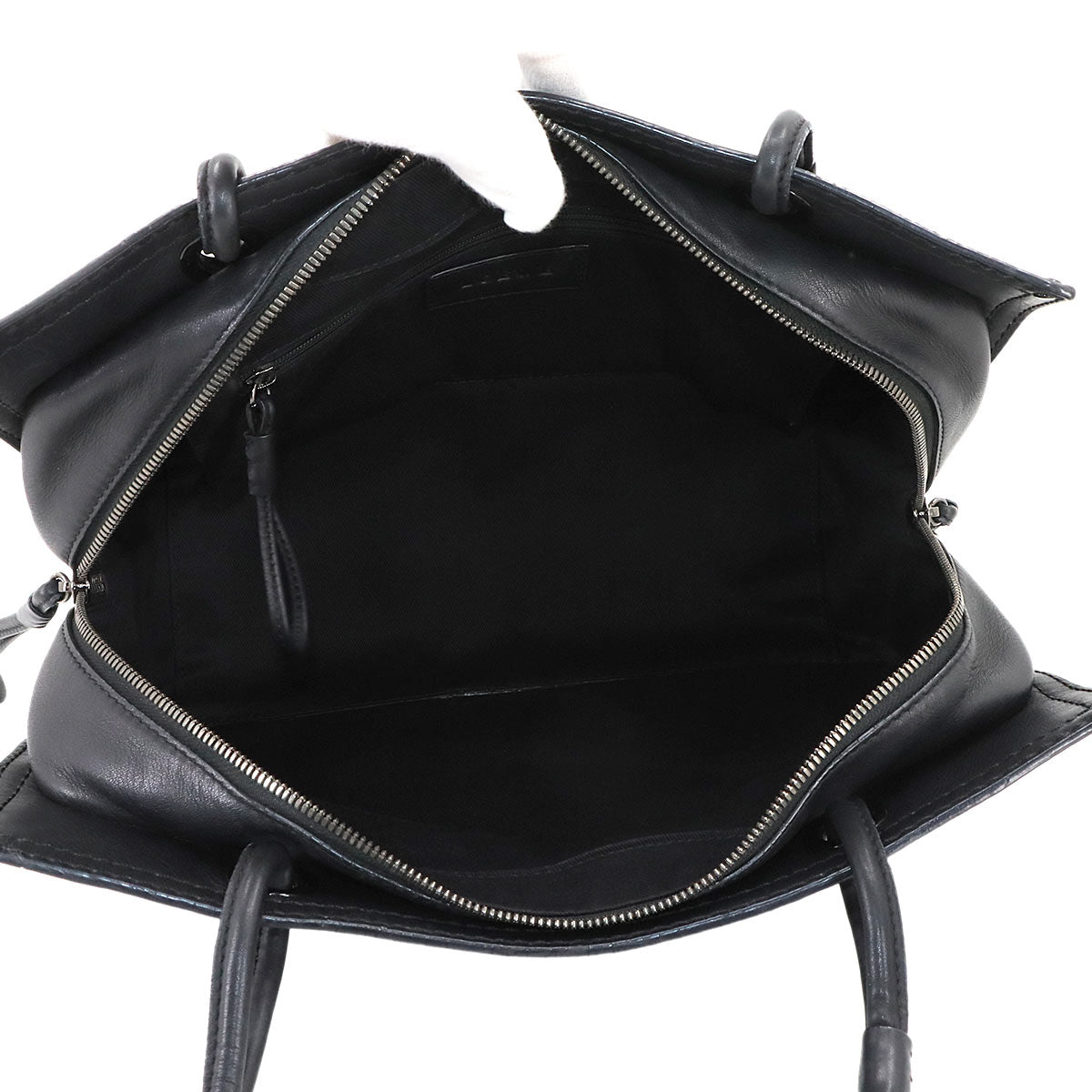 Shopper Tote Bag Leather Black Studs Purse